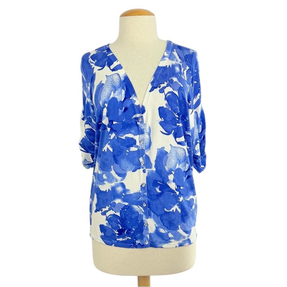 I.N.C. International Concepts 3X Short Sleeve Rhinestone Button Blue Floral